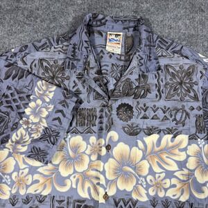 Vtg Hawaiian Togs Mens Hawaiian Shirt‎ XL Blue Floral Cotton Made in Hawaii